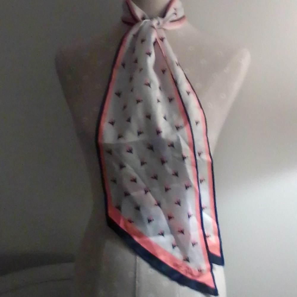 Pink Floral Accent Scarf with Navy Trim